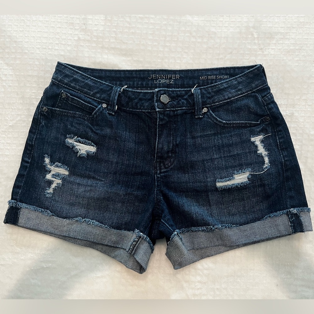 Jennifer Lopez Dark Blue Distressed Jean Shorts